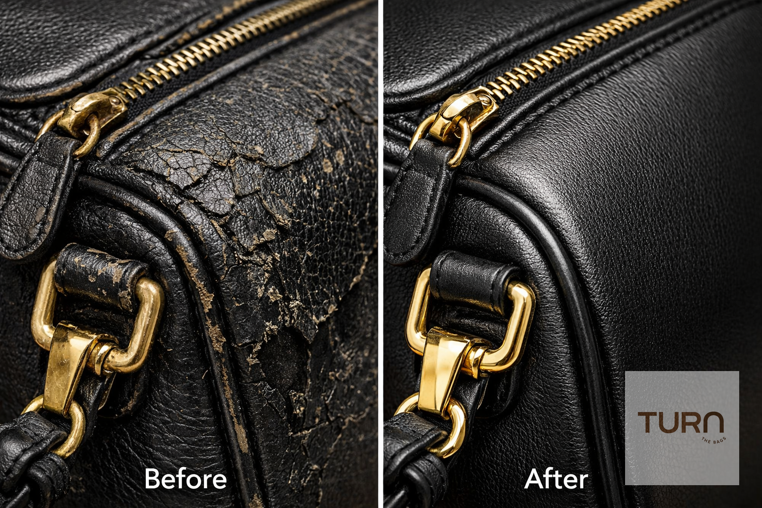 Artisan maroquinier appliquant un traitement de restauration sur un sac en cuir dans un atelier parisien